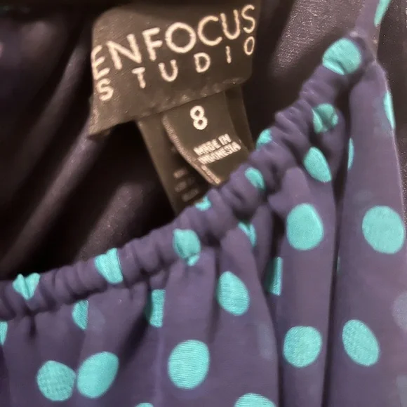 Enfocus Studio Black Teal Polka Dot Maxi Dress 8 cinch waist halter - Picture 2 of 2